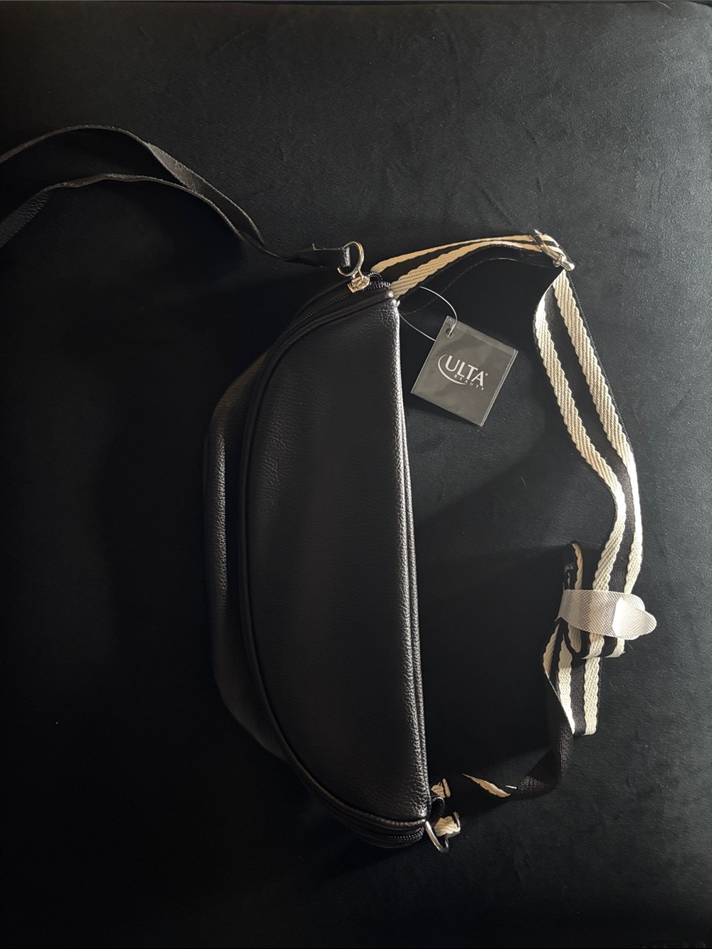Ulta Beauty Black Crossbody Bag with Cream and Black Striped Strap